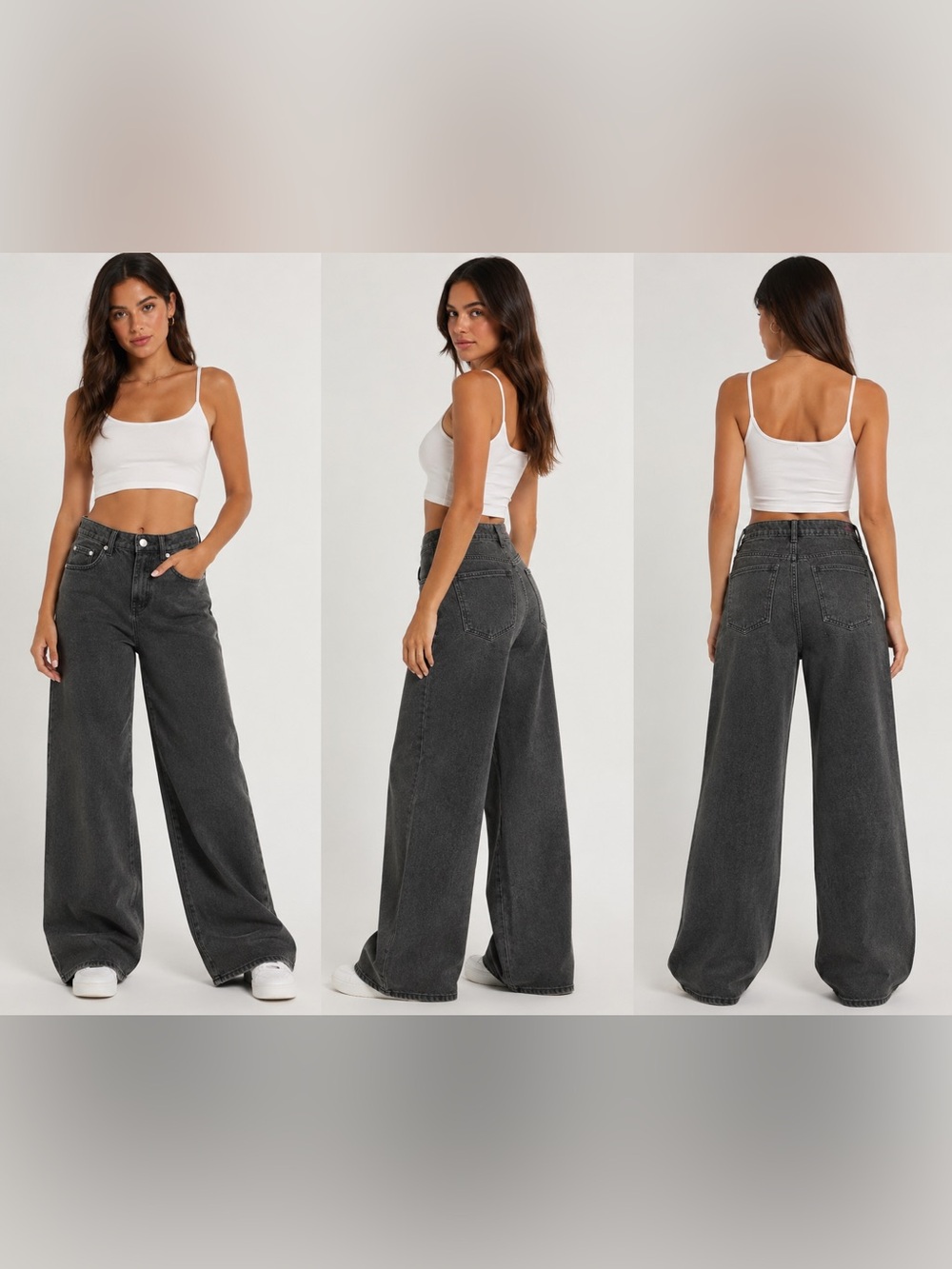 Edikted Charcoal Gray High Rise Wide Leg Jeans Size XS